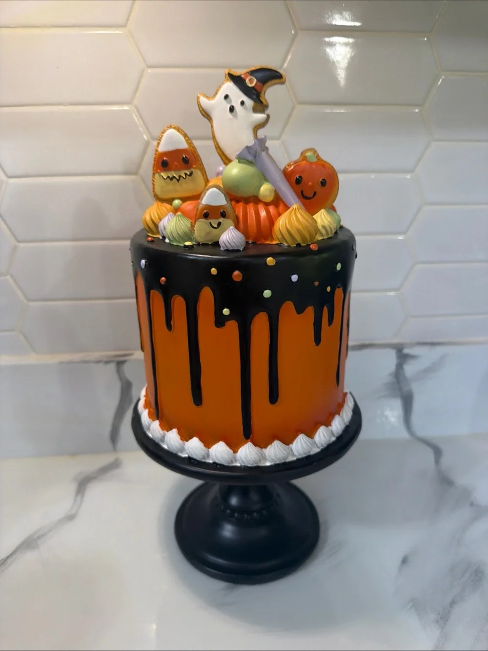 Halloween Orange & Black Drip Cake Topper Set by